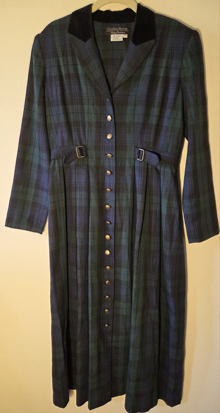 Cynthia Howie Dress Sz 6 Button Front Pleated Maxi Academia Collegiate Hogwarts